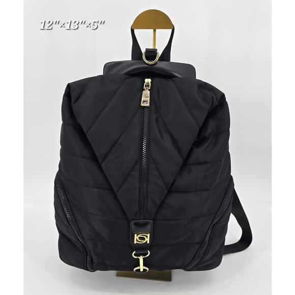 Bebe Black Quilted Convertible Backpack Purse Size: 12" x 13" x 5" - Picture 1 of 6